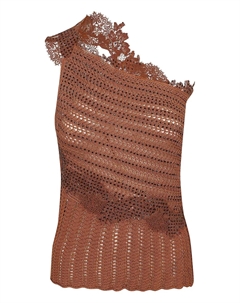 Трикотажный топ с кружевной вставкой, коричневый Ermanno scervino