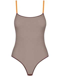 Сетчатое боди с контрастными бретелями, коричневый Maison close