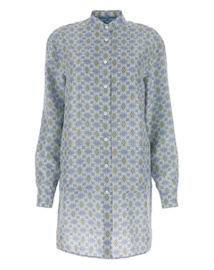 Платье-рубашка из шелка с принтом, синий Prada