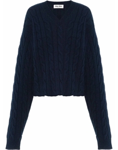 Кашемировый джемпер фактурной вязки, синий Miu miu