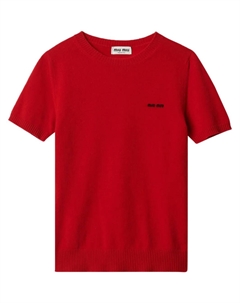 Кашемировый топ с логотипом, красный Miu miu