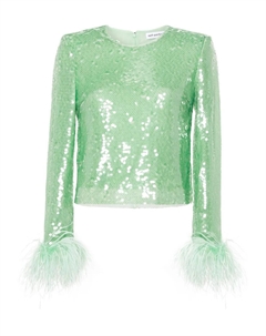 Топ с пайетками и перьями, зеленый Self-portrait