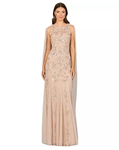 Женское платье-русалка с бисером и длинной накидкой, коричневый/бежевый Lara