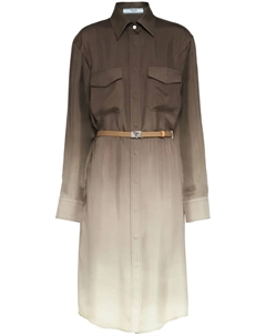 Шелковое платье-рубашка с эффектом градиента, зеленый Prada