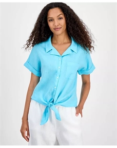 Женская рубашка с запахом из 100% льна, синий Charter club