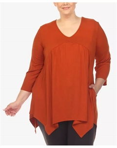 Туника с V-образным вырезом и завышенной талией больших размеров, коричневый White mark