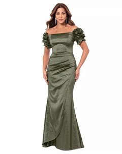 Женское платье с открытыми плечами и рукавами с цветочным принтом, зеленый Xscape