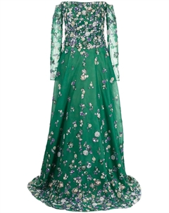 Платье из тюля с открытыми плечами и бисером, зеленый Saiid kobeisy