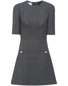 Шерстяное платье мини с декоративными пуговицами, серый Prada