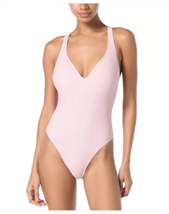 Женский купальник-монокини с глубоким V-образным вырезом и перекрещивающимися бретелями, розовый Michael kors