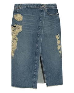 Юбка из денима с потертостями и разрезом спереди, синий Blumarine