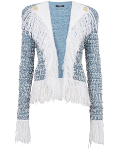 Твидовый жакет с бахромой, синий Balmain