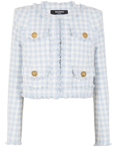 Твидовый жакет в клетку гингем, синий Balmain