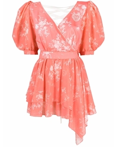 Платье мини со сборками и цветочным принтом, красный Ulyana sergeenko