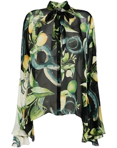 Шелковая рубашка с графичным принтом, зеленый Roberto cavalli