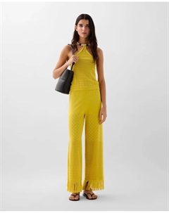 Женские брюки с бахромой по низу и эластичной талией, желтый Scalpers