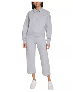 Толстовка Women's French Terry Collared Half-Zip Pullover Top, серебряный Calvin klein