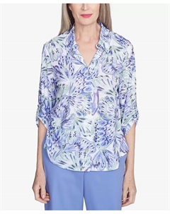 Женский топ Santa Fe с абстрактным принтом бабочек и застежкой на пуговицы, мультиколор Alfred dunner