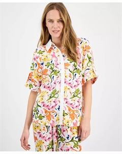 Женская короткорукавая рубашка с принтом из льняной смеси, белый Jm collection