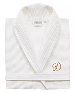 Персонализированный унисекс банный халат из турецкого хлопка с золотой вышивкой и текстурой "вафля", белый Linum home