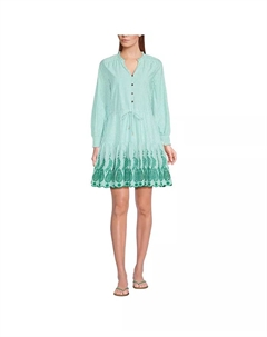 Женское мини-платье с длинным рукавом и ажурными вставками Popover, зеленый Lands' end