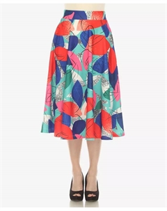 Женская винтажная миди-юбка с расклешенным силуэтом и принтом листьев, красный White mark