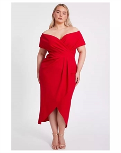 Платье миди с запахом Plus Size Scuba Crepe Bardot, красный Quiz