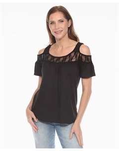 Женский вязаный топ с кружевной отделкой и открытыми плечами, черный White mark