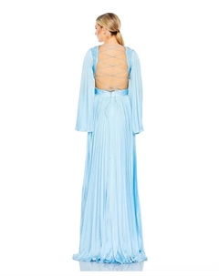 Женское платье из шармузы с длинными рукавами и шнуровкой на спине, синий Mac duggal