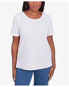 Женский классический топ с фактурным узором "шеврон" и кружевной спинкой, белый Alfred dunner