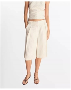 Женские полосатые шорты-бермуды из льняной смеси, коричневый/бежевый Mango