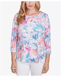 Женский классический топ с цветочным принтом и круглым вырезом, фиолетовый Alfred dunner