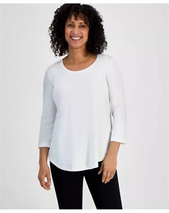 Женский топ с 3/4 рукавом и круглым вырезом, белый Jm collection