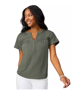 Женский топ с коротким рукавом и сборчатыми деталями, зеленый Cable & gauge