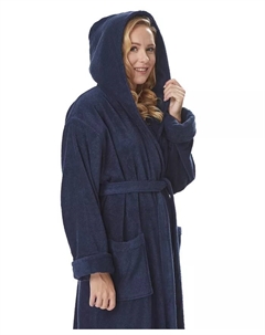 Женский хлопковый банный халат с капюшоном, длинный, сертифицированный GOTS, органический турецкий хлопок, синий Арус