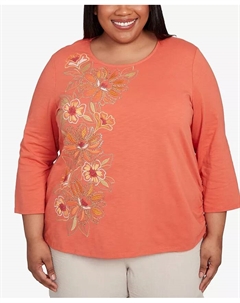Топ с цветочной вышивкой Plus Size, оранжевый Alfred dunner
