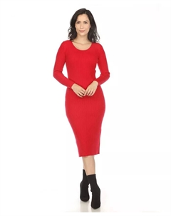 Женское платье-свитер миди с длинными рукавами и резинкой, красный White mark