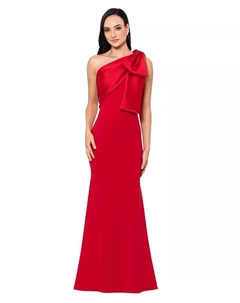 Женское платье с бантом и асимметричным вырезом, красный Betsy & adam