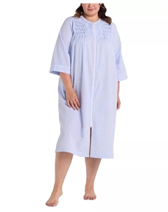 Плюс сайз халат из пике с застежкой-молнией спереди и рукавом 3/4, Plus Size 3/4-Sleeve Zip-Front Seersucker Robe, белый Miss elaine