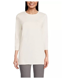 Женская удлиненная туника из хлопка Supima с рукавом 3/4, белый Lands' end