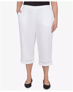 Капри с кружевной отделкой в горошек для полных, белый Alfred dunner