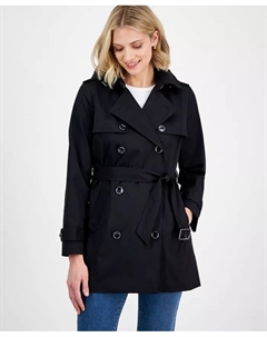 Укороченный двубортный тренч с поясом Petite Short, черный Michael kors