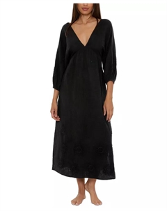 Женское платье-накидка Serene из хлопкового газа с вырезом на спине, черный Trina turk