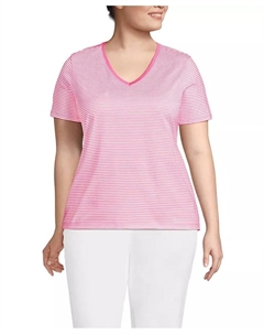 Плюс сайз свободная футболка с V-образным вырезом из хлопка Supima, розовый Lands' end
