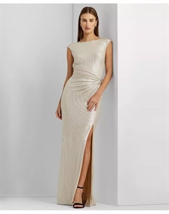 Металлическое платье без рукавов с боковым разрезом, коричневый/бежевый Lauren ralph lauren