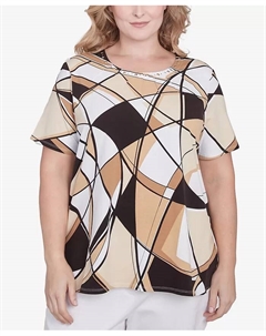 Топ плюс сайз с геометрическим принтом и детализированным вырезом, мультиколор Alfred dunner