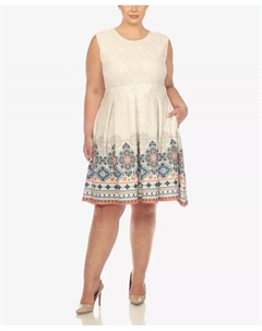 Платье приталенное с расклешенной юбкой до колена Plus Size, коричневый/бежевый White mark