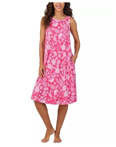 Женская печатная безрукавная ночная сорочка миди, белый Cuddl duds