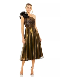 Женское платье Rosette с одним плечом длины "чай", золотой Mac duggal