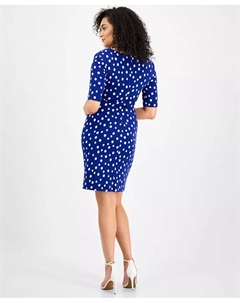 Женское платье-футляр с драпированным вырезом в горошек, синий Connected